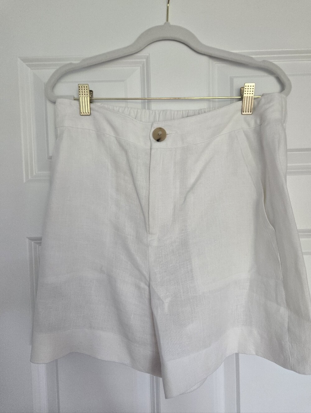 Vince White Linen High-Rise Bermuda Shorts